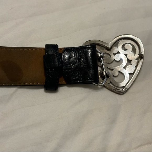 Vintage Brighton Croc Leather Black Heart Belt Size 38 Silver Heart Buckle - Picture 6 of 8
